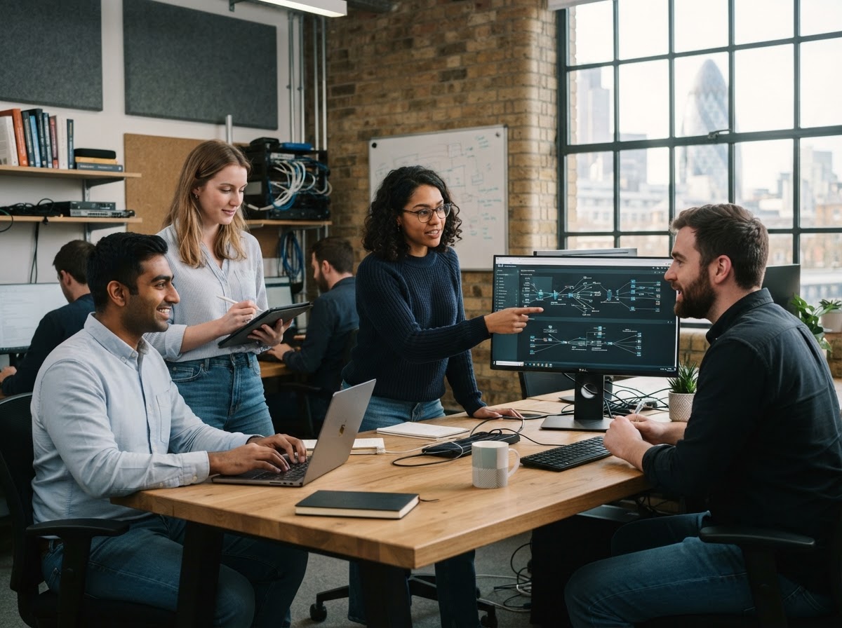 Global Arrays analyst reviewing predictive data models on screen